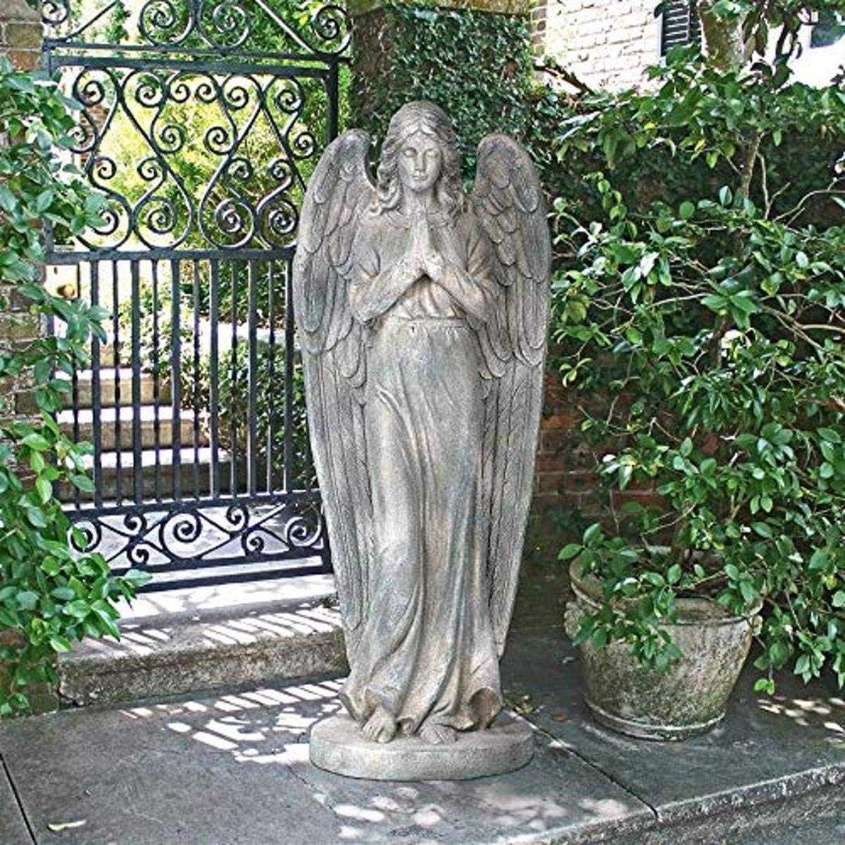 Design Toscano FU63854 Praying Angel of Mercy Outdoor Garden Statue, 18 inches wide, 46 inches tall, Handcast Polyresin, Gray Stone Finish