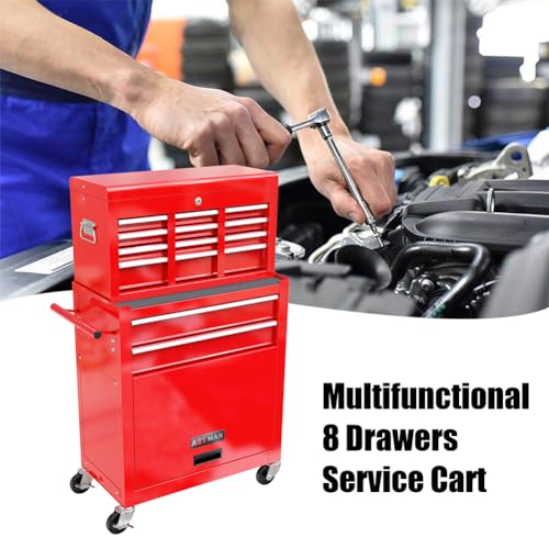 High Capacity Rolling Tool Chest, 8 Drawer Rolling Tool Chest with Wheels High Capacity Lockable Tool Storage Cabinet Toolbox Organizer for Garage Warehouse Workshop