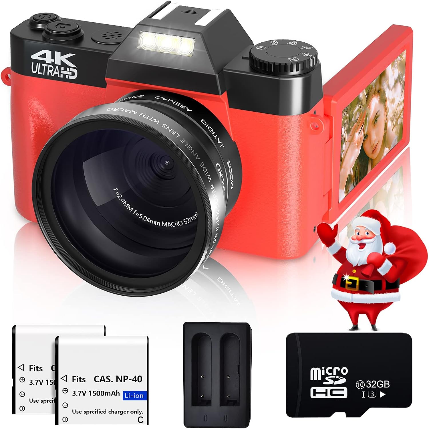 VJIANGER 4K Digital Camera 48MP Pixel Autofocus Vlogging Camera 3.0" IPS 30FPS Flip Screen 16X Digital Zoom Fixed Camera Lenses for Photography on YouTube with 32GB SD Card, 2 Batteries (Black)