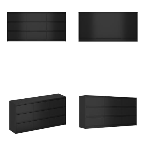 Hitow 9 Drawer Dresser for Bedroom with Deep Drawers, Large Floor Wood Dressers & Chest of Drawers Handle Free, Modern Black Long Dressers for Closet Living Room, Euro Slide (63"W x 15.7"D x 31.5"H)