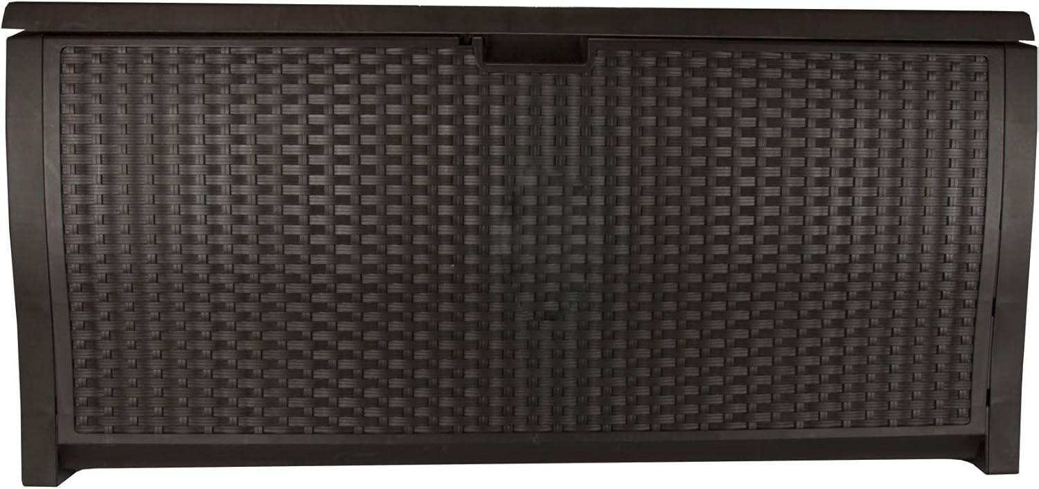 Suncast Backyard Patio Screen Gate w/ Backyard Patio Wicker Resin Storage Box