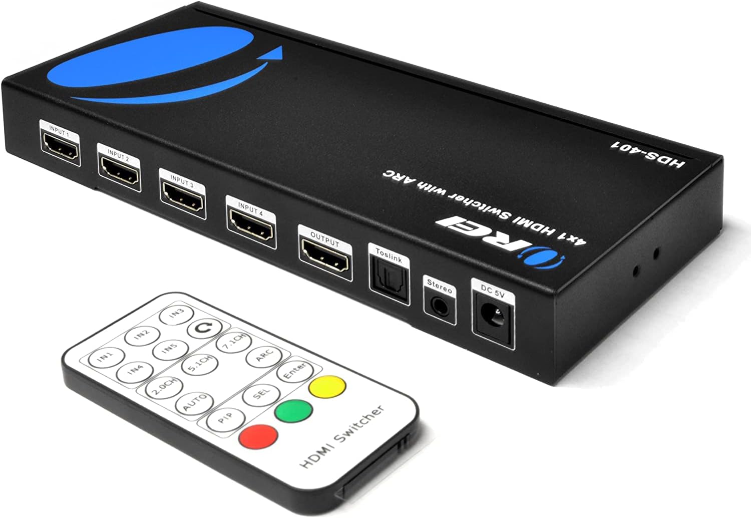 4K HDMI Switcher 4 x 1 by OREI Switch ARC Audio Extractor Supports Upto 4K 2K 30Hz 1080P IR Remote Control
