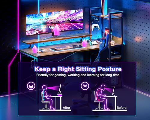 ODK Reversible Gaming Desk with Power Outlets, 40 Inch Computer Desk with Storage Shelves and Monitor Stand, Small Gamer Desk for Home Office, Small Space Bedroom, Carbon Fiber Black