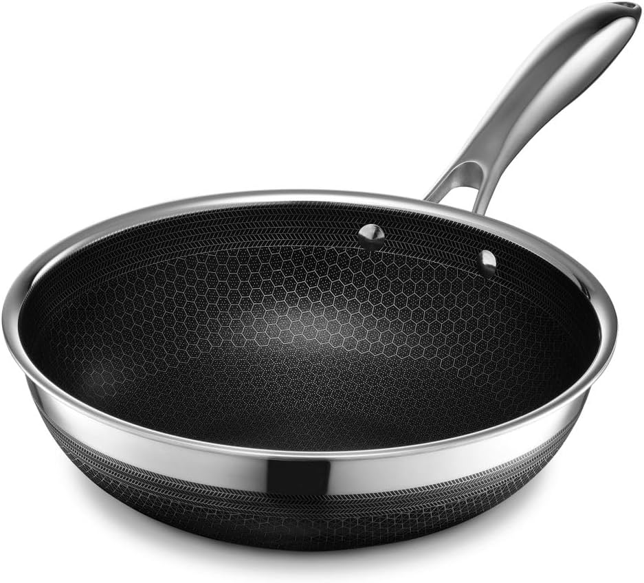 HexClad 3 Piece Hybrid Stainless Steel Cookware Set - 10 Inch Wok and 10 Inch Pan with Lid, Stay Cool Handle, Dishwasher and Oven Safe, Non-Stick