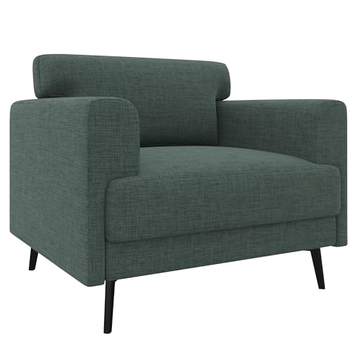 Oversized Accent Chair, Linen Fabric Mid Century Modern Chair with Solid Wood Frame and Soft Cushion, Upholstered Linen Fabric Armchair Reading Chairs for Living Room Bedroom, Yellow