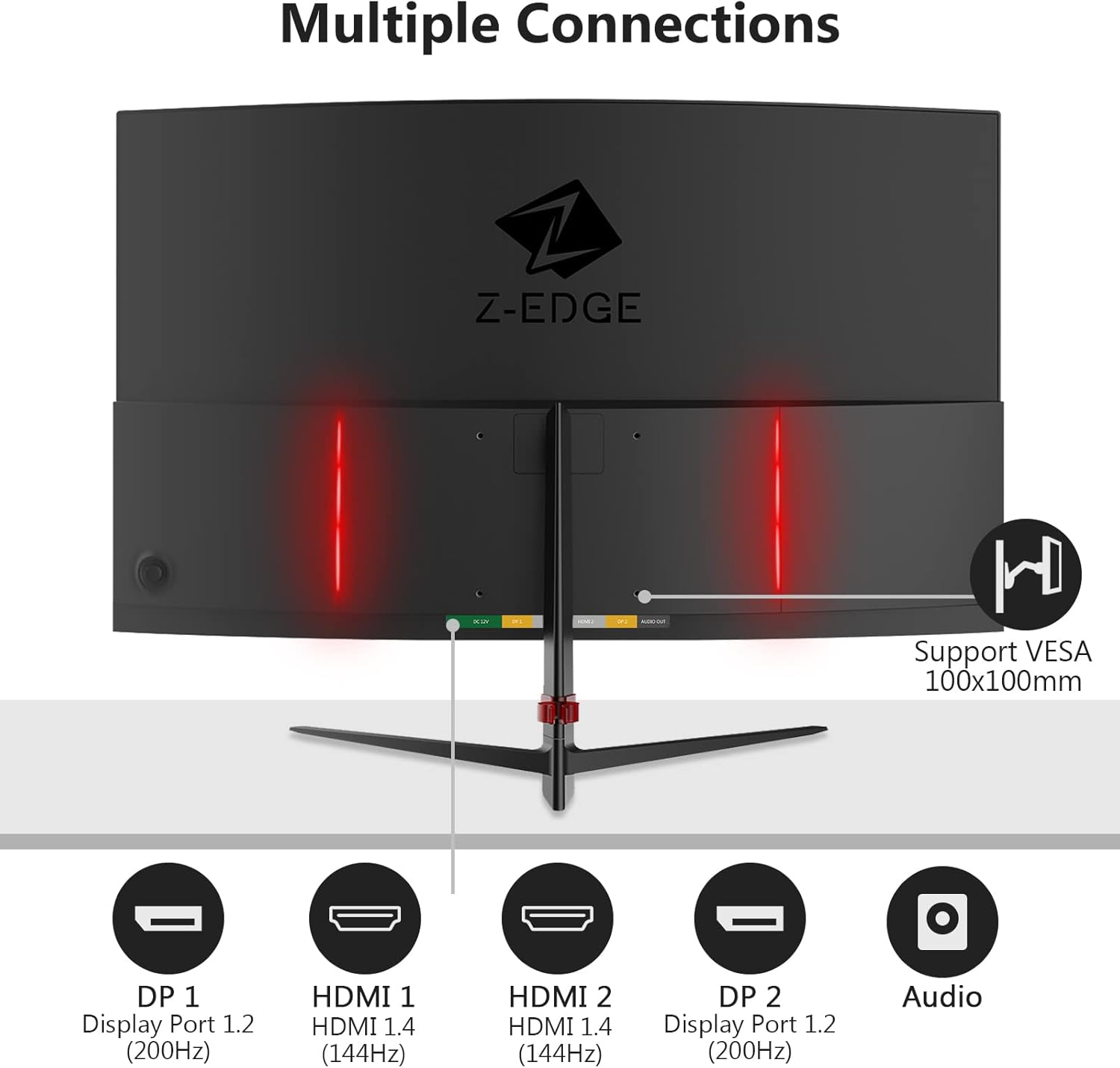 Z-Edge UG27 27-inch Curved Gaming Monitor 16:9 1920x1080 200/144Hz 1ms Frameless LED Gaming Monitor, AMD Freesync Premium Display Port HDMI Build-in Speakers