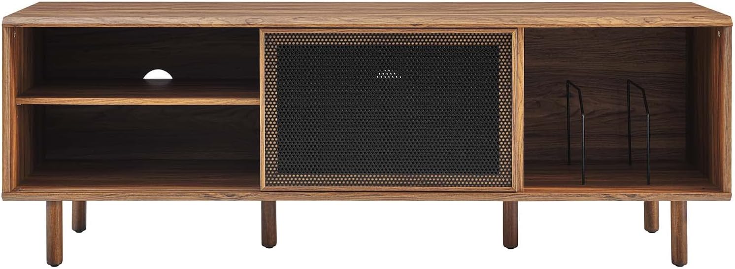Modway Kurtis MDF Particleboard TV and Record Stand for TVs up to 65" in Walnut
