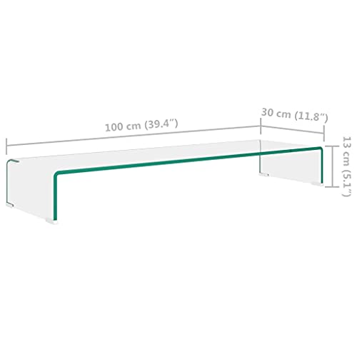TV Stand/Monitor Riser Glass Clear 39.4"x11.8"x5.1",Clear Glass TV Stand with Tempered Glass Construction for SpaceSaving and Comfortable Viewing Experience 39.4" x 18" x 5.1" Furniture for TV & Media