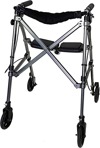 Stander Wonder Rollator Short, Lightweight Junior Folding Walker for Seniors and Adults, Travel Space Saver Rollator, Petite Walker with Wheels and Seat, Black Walnut