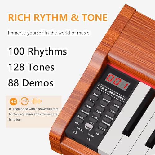 88 Key Fully Weighted Electric Piano Keyboard Hammer Action Full-size Digital Pianos for Beginners Adults Wooden Upright Piano with Sheet Music Stand Triple Pedal, Supports USB-MIDI Black