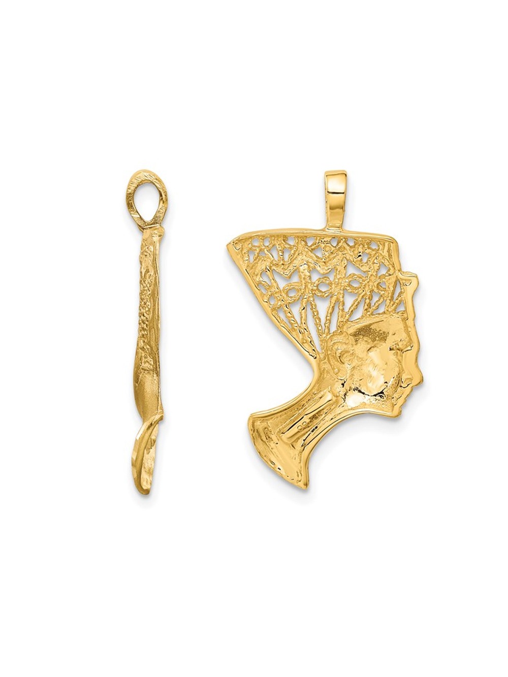 14K Yellow Gold Egyptian Nefertiti Charm Pendant Necklace with Chain