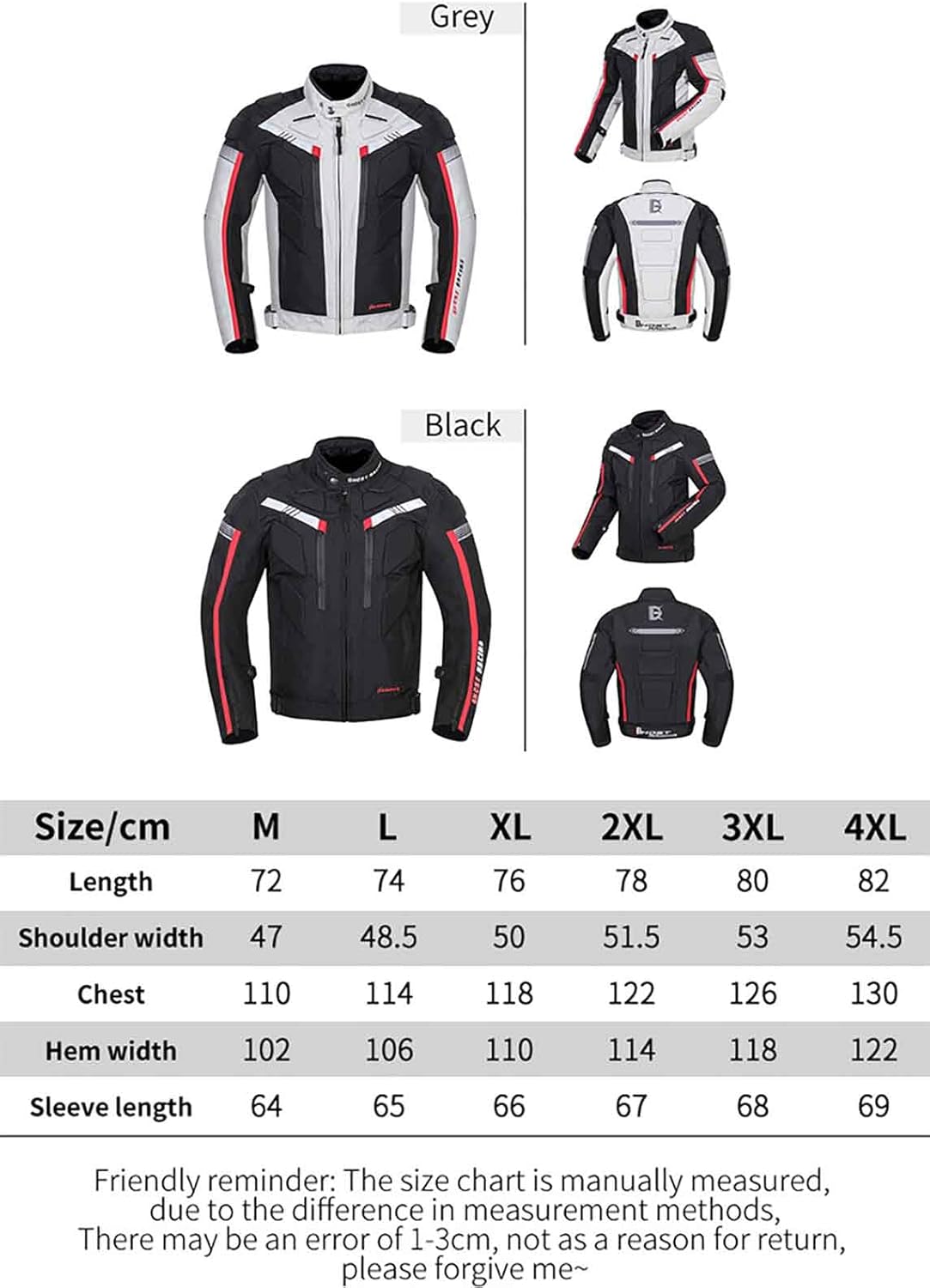 Motorcycle Jacket And Trousers Set, Waterproof Motocross Riding Jacket Windproof Touring Protective, Autumn Winter for Men and Women Racers Motorbike Clothing,L,Grey