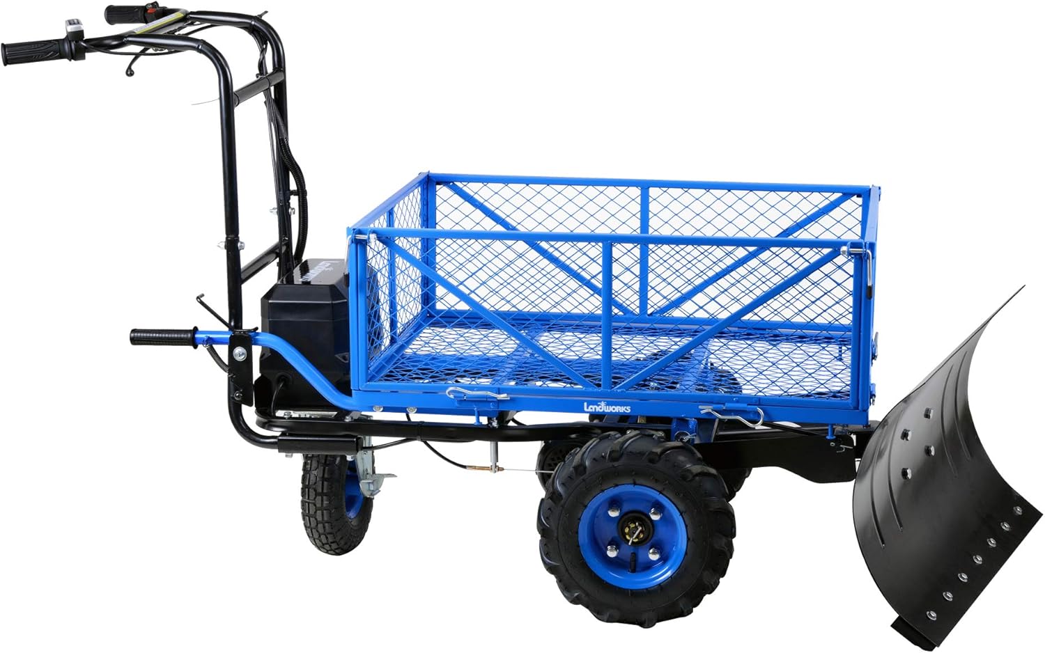 Landworks Snow Plow Wagon Utility Electric Wheelbarrow Barrel Dump Power Wagon Mountable Steel