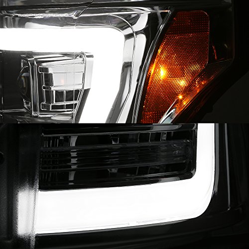 AKKON - For 2011-2016 Ford F250 F350 F450 F550 Superduty LED Tube Black Projector Headlights Driver+Passenger Pair