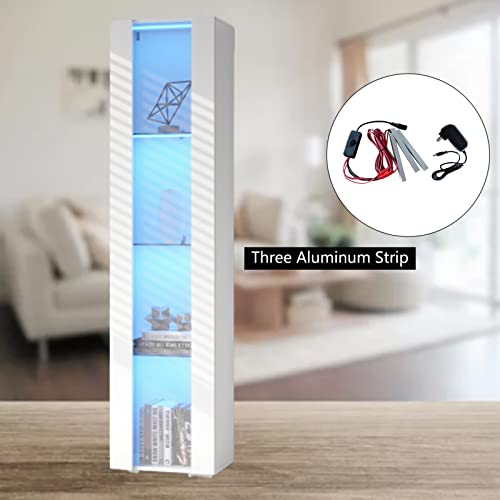 Modern 4-Shelves Display Cabinet with Clear Acrylic Door, Curio Cabinet Collection Display Case with LED Light for Home Office 12" D x 16" W x 68" H