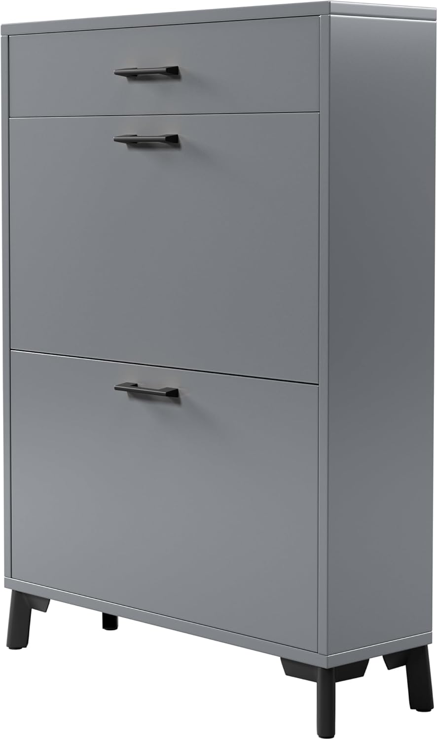 Hidden 2 Flip Entryway, Wood Thin Drawer, Modern Front Entry Rack, Free Standing Organizer for Doorway Hallway (Gray), 32" Slim Shoe Storage Cabinet