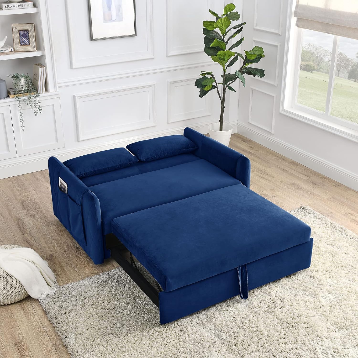 Ucloveria Sleeper Sofa Couch w/Pull Out Bed, 55" Modern Velvet Convertible Sleeper Sofa Bed, Small Love seat Sofa Bed w/Pillows & Side Pockets for Small Space, Living Room, Apartment