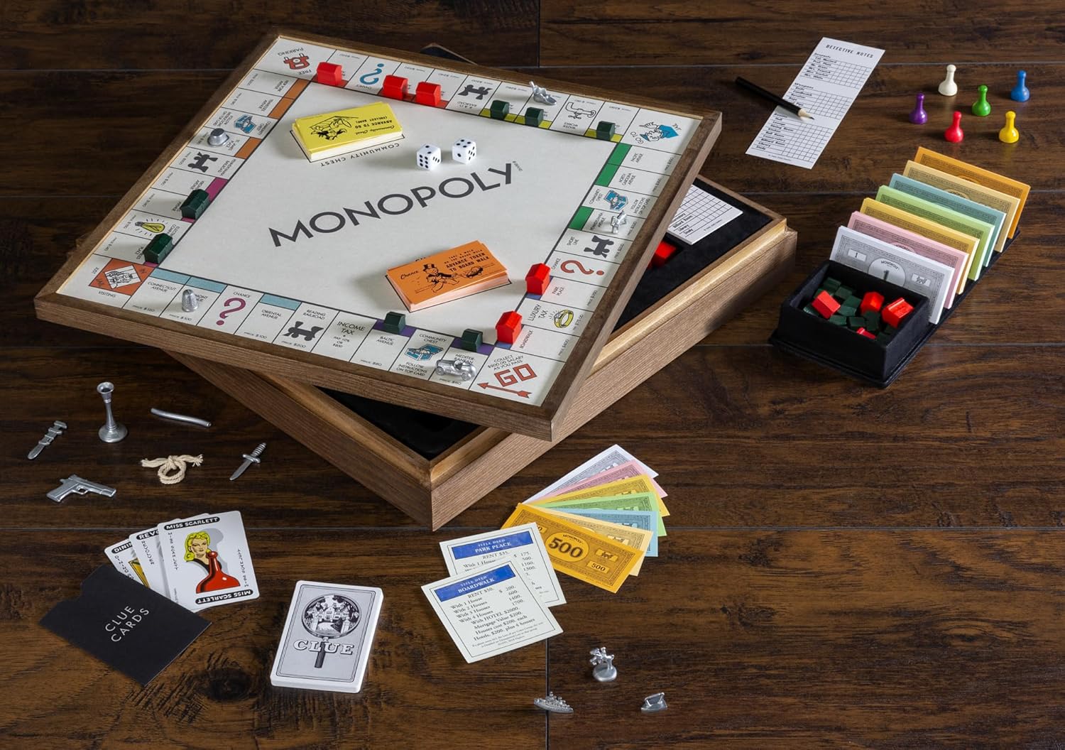 WS Game Company Monopoly and Clue 2-in-1 Deluxe Vintage Edition