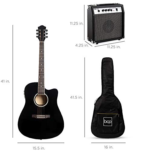 Best Choice Products Beginner Acoustic Electric Guitar Starter Set w/ 41in, All Wood Cutaway Design, Case, Strap, Picks - Natural