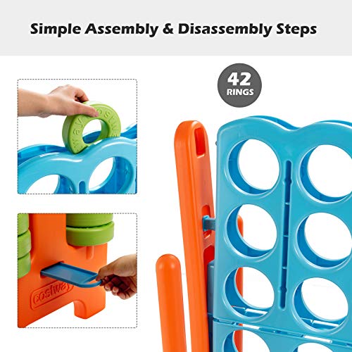 COSTWAY Jumbo 4-to-Score Giant Game Set, 4 in A Row for Kids and Adults, 3.5FT Tall Indoor & Outdoor Game Set with 42 Jumbo Rings & Quick-Release Slider, Perfect for Holiday Party & Family Game