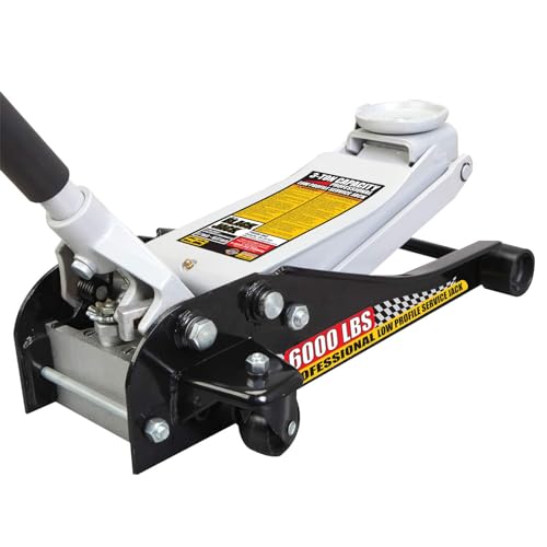 Torin T83505W BlackJack Hydraulic Low Profile Steel Racing Floor Jack with Single Piston Quick Lift Pump, 3 Ton (6,000 lb) Capacity, Black