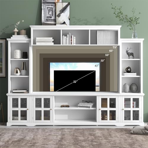 Modern TV Stand for Televisions up to 75 Inchs Minimalism Entertainment Wall Unit with Bridge Multifunctional Media TV Console Table with Large Storage for Living Room, Black