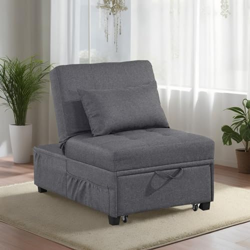 Convertible Sofa Bed, 4-in-1 Sleeper Chair Bed Adjustable Recliner Sofa, Pull Out Folding Lounger Sleeper Couch Bed with Pillow for Living Room, Bedroom and Small Space (Dark Gray)