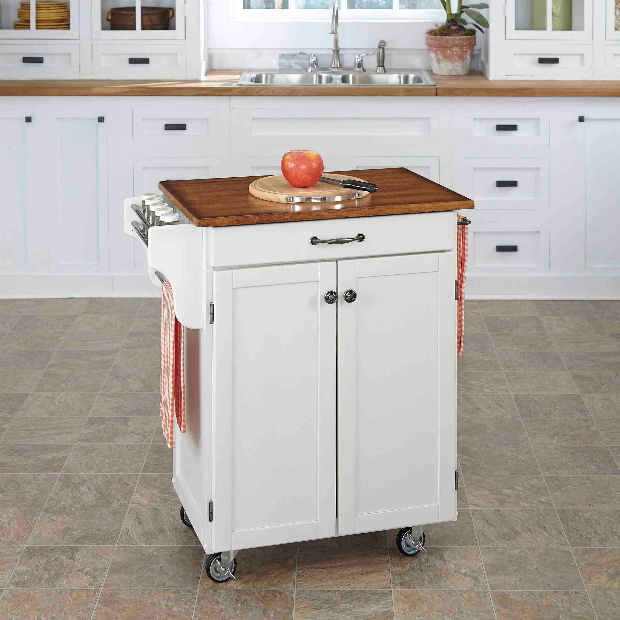 Home Styles Cuisine Kitchen Cart White with Oak Top