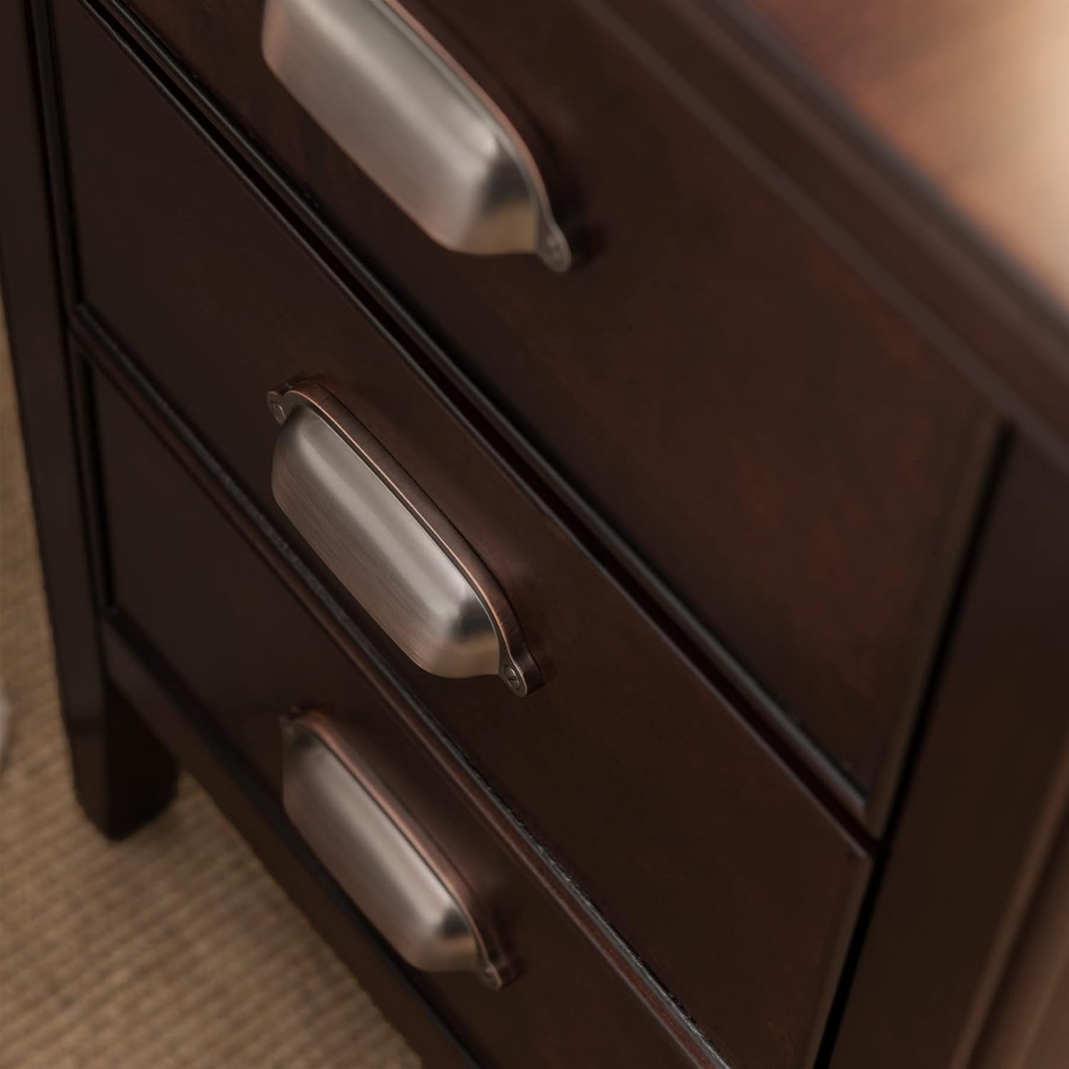 Leick Home 10508 Laurent Cabinet End Table with Top Drawer, Door and 2-plug AC/USB Outlet, Chocolate Cherry