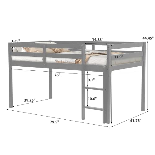 Loft Bed Twin,Loft Bed for Kids with Ladders and Guard Rails,Solid Wood and Sturdy Low Loft Bed Frame for Boys Girls and Junior,No Box Spring Needed,Easy to Assembly,Twin(Grey)
