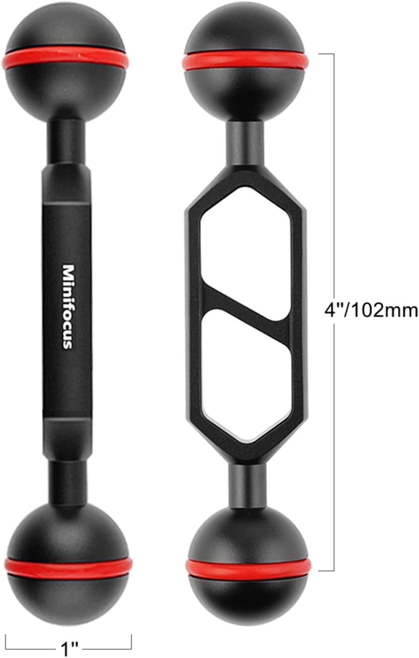 MINIFOCUS Double 1�� Ball Arm 5'' Scalable Aluminum Alloy Underwater CNC Arm System Connector Ball Head Extension for Strobe/Video Light/Diving Camera Tray, Waterproof and Rustproof