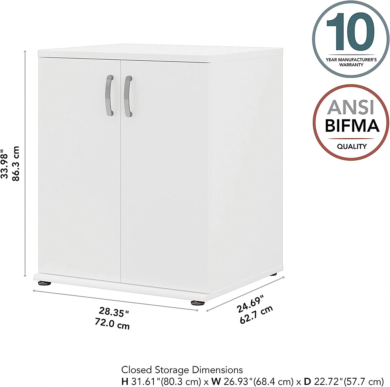 Laundry Room Storage Cabinet with Doors and Shelves, White