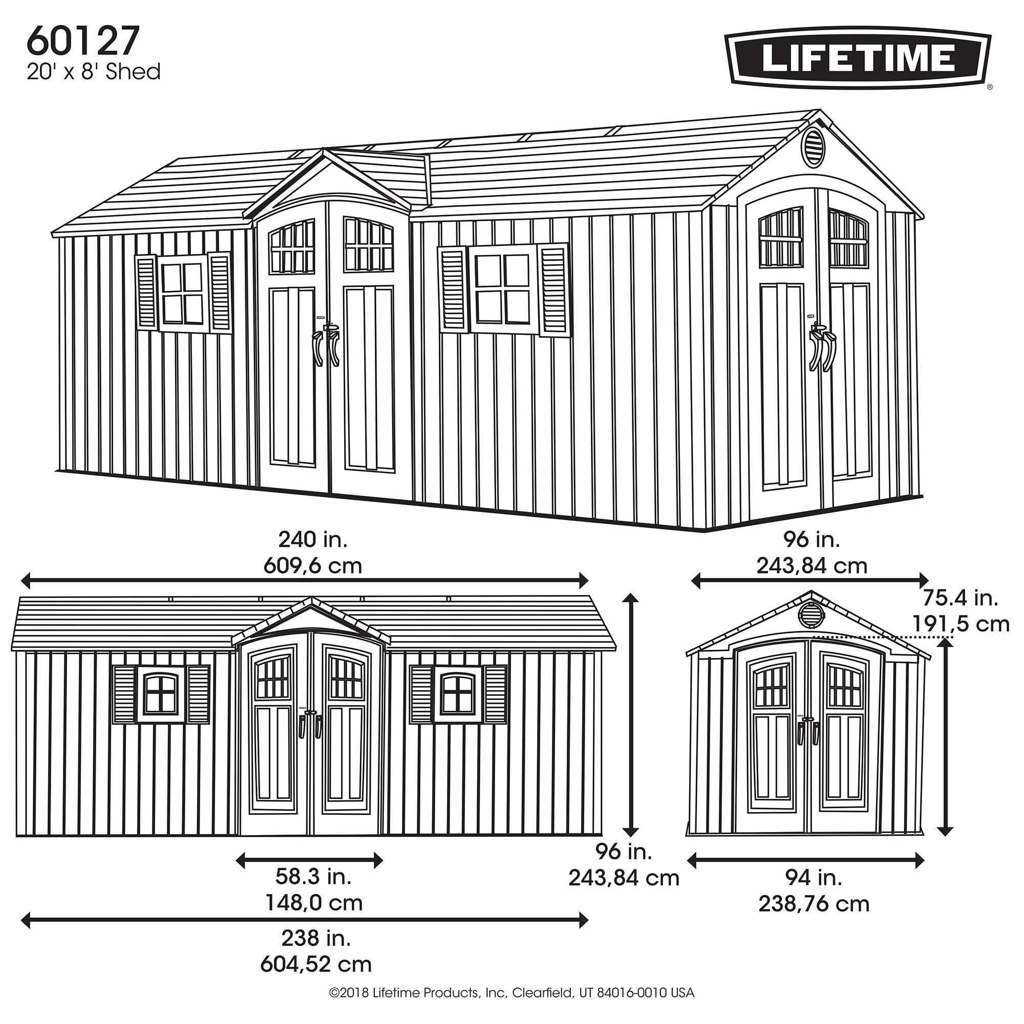 Lifetime 20 ft. x 8 ft. Outdoor Storage Shed, Desert Sand (60127)