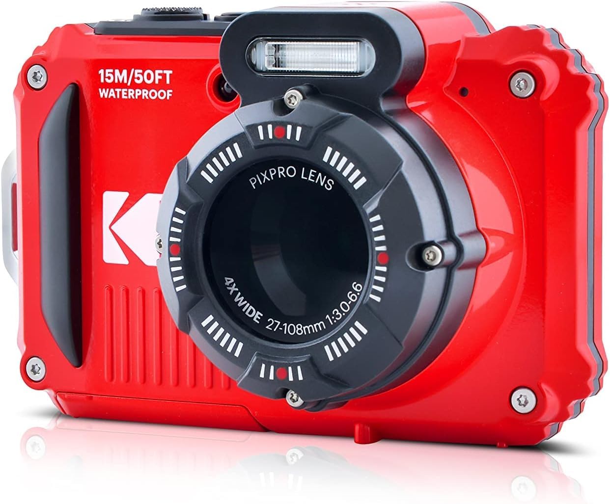 KODAK PIXPRO WPZ2 Rugged Waterproof Digital Camera, Red Bundles with Case, Monopod, Card Reader and More (9 Items)