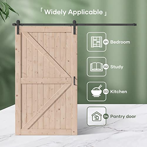 FREDBECK 48in x 80in Sliding Wood Barn Door with 8FT Barn Door Hardware Kit Included K Shape Solid Spruce Panel Sliding Door Double Surfaces Need to Assembly