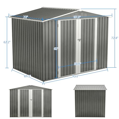 10 x 8 FT Outdoor Storage Shed, Metal Garden Shed with Floor Frame, Large Tool Shed Outdoor Storage with Lockable Sliding Doors & Air Vents, Storage House Waterproof for Backyard, Lawn, Gray