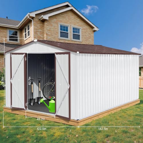 10' x 8' Large Outdoor Storage Shed, Sturdy Metal Building w/Windows & Lockable Doors for Garden, Backyard, Poolside and Lawn, Grey