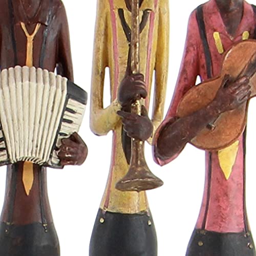 Deco 79 Polystone Musician Decorative Sculpture Tall Long Legged Jazz Band Home Decor Statues with Black Base Stand, Set of 4 Accent Figurines 5"W, 40"H, Brown
