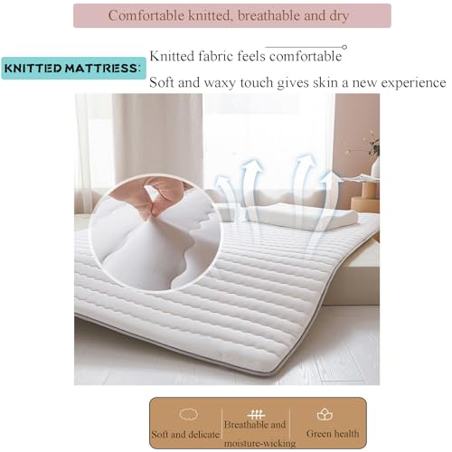 Japanese Futon Mattress Floor Mattress, Foldable Thicken Tatami Mat Dormitory Sleeping Pad Portable Roll up Mattress Pad Breathable Adult Lounger Bed for Camping Couch (White,King)