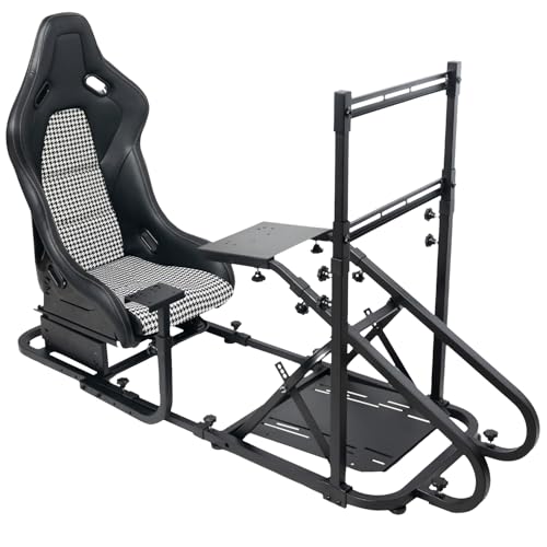 Racing Simulator Cockpit with Monitor Mount and Strong Fiberglass and PVC Leather Bucket Seat, Racing Wheel Stand Compatible with Fanatec, Thrustmaster, Logitech, Moza Racing Games on PS5, PS4, Xbox and PC