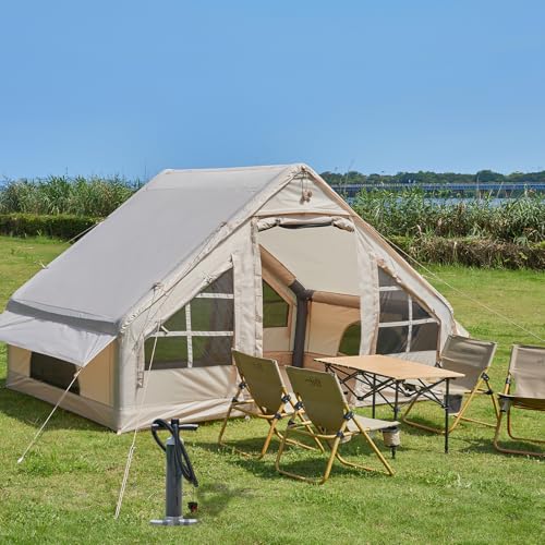 Inflatable Tent with Pump,4-6 Person Instant Glamping Camping Tents House, Easy Setup Blow Up Family Tents for 4 Seasons Waterproof Inflatable Tent for Camping with Mesh Windows.