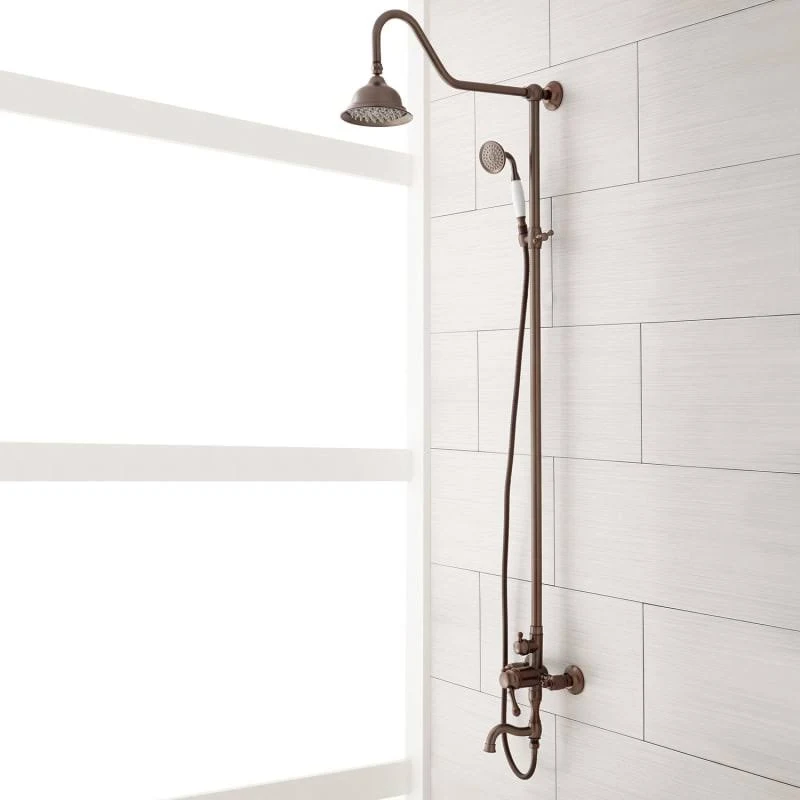 Signature Hardware 939624 Dolwick Exposed Shower System with Rain Shower Head Hand Shower and Hose - Rough in Included Oil Rubbe