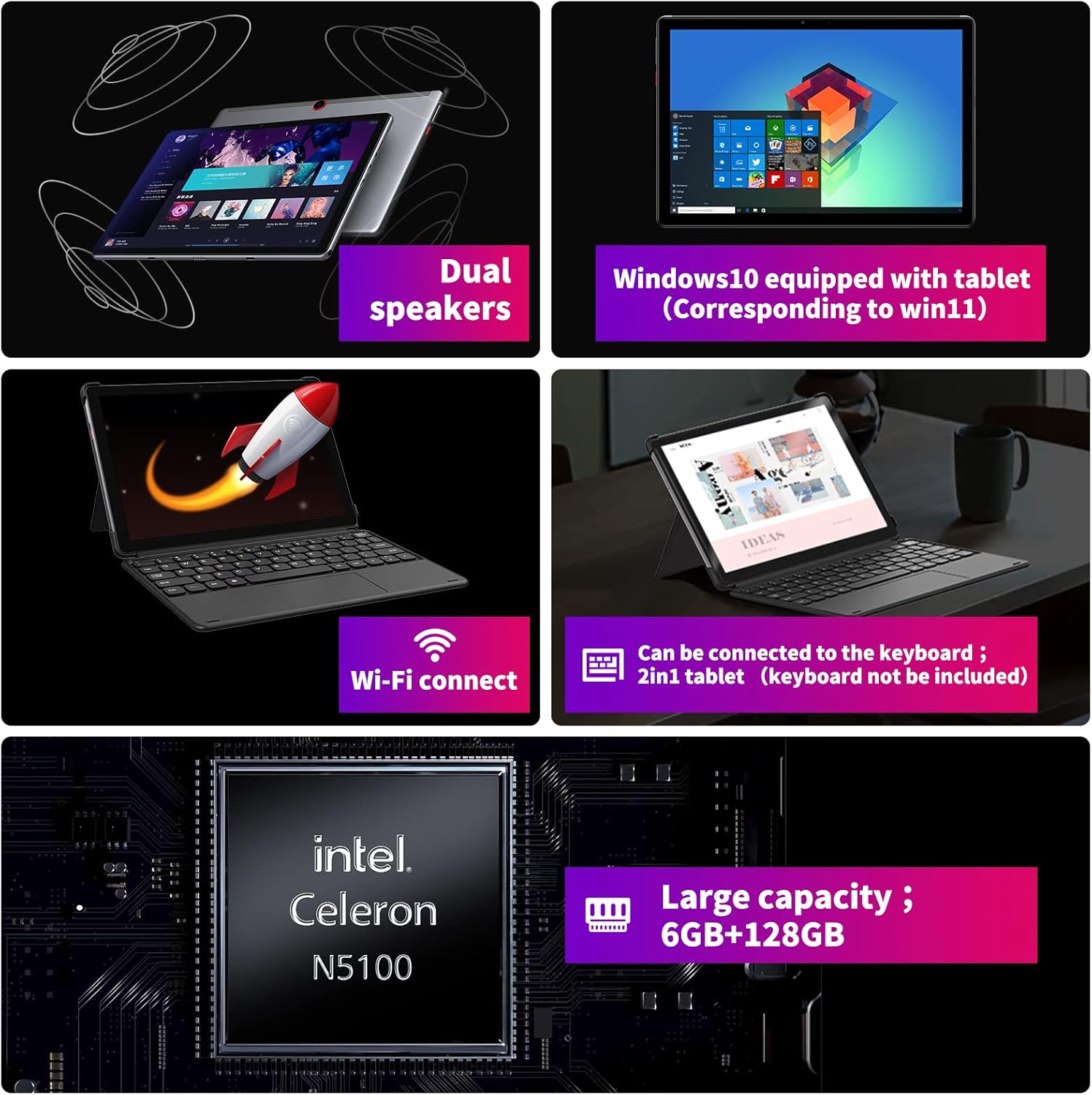 Tablet 10.1 inch Windows 11 Tablet PC,CHUWI Hi10 Go Celeron N5100, 6GB RAM+128GB ROM Up to 512GB,1920 * 1200 IPS HD,2.4G/5G WiFi/Type-C/HDMI/USB3.0 /USB2.0/Micro HD/Bluetooth 4.2,1 Year Warranty