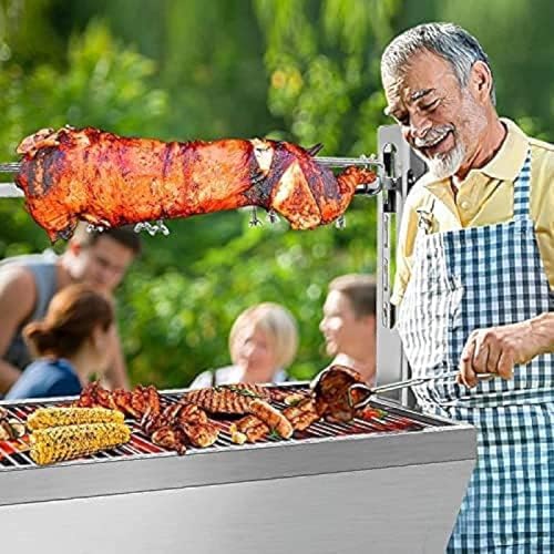 Portable BBQ Whole Pig, Lamb, Goat Charcoal Spit Rotisserie Roaster Grill, 25 Watt Motor, Stainless Steel, With Back Cover Guard,with Baffle