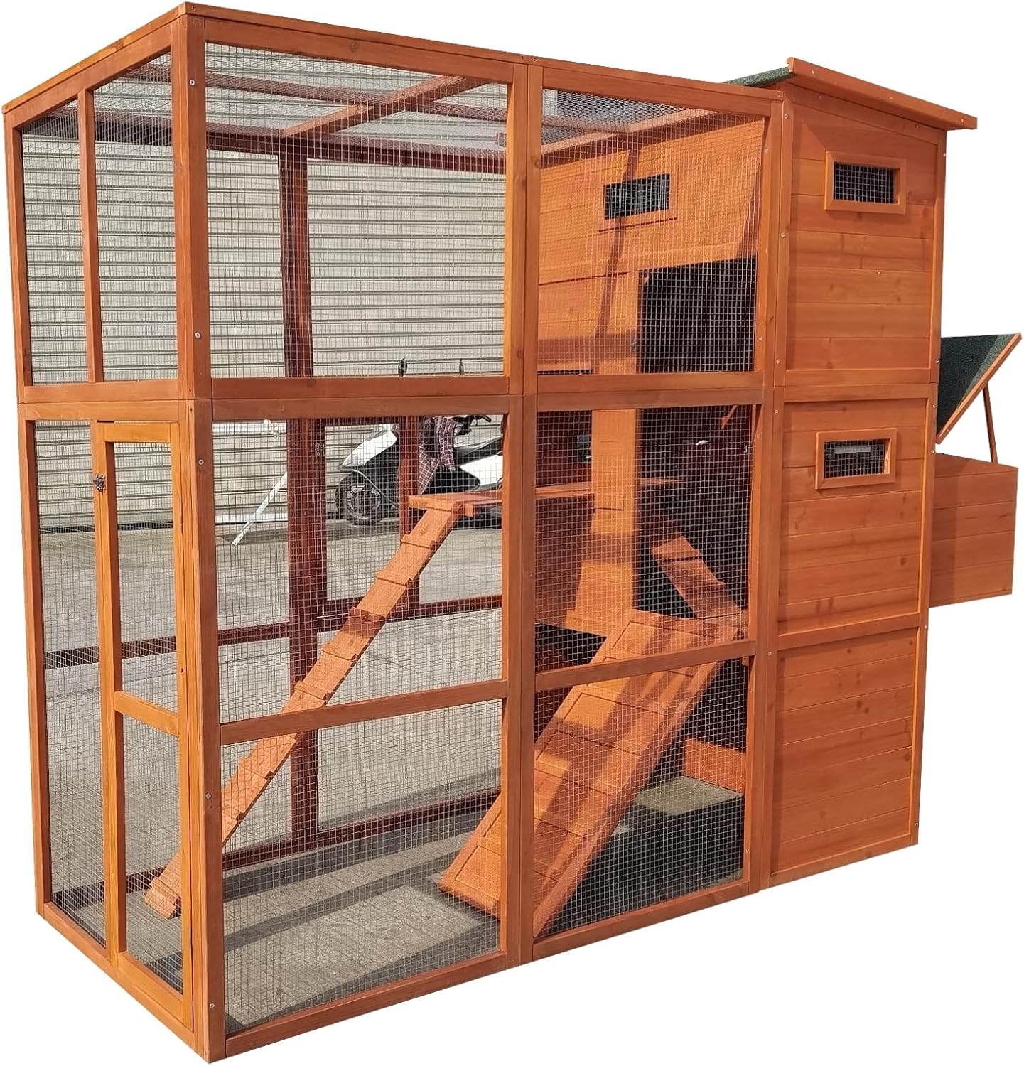 90.6" Large Backyard Wood Chicken Coop Hen House Nesting Box & Run & Cleaning Tray New