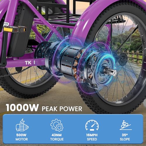 MOONCOOL Electric Trike, Electric Tricycle for Adults, 20" Folding 3 Wheels Electric Bicycle Bikes, 48V 500W/750W Motorized Electric Ebike with Aluminum Frame, Removable Battery and Basket