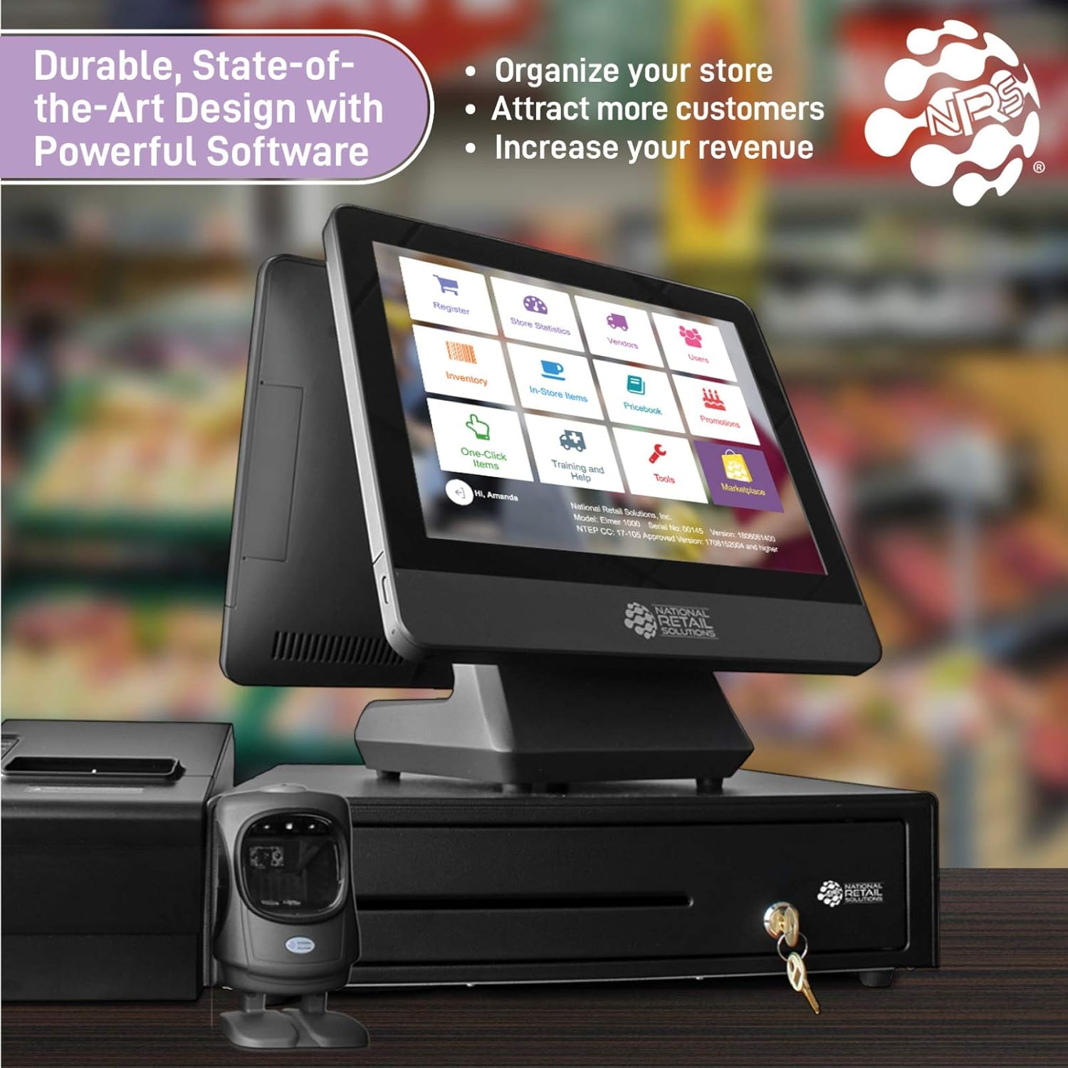 NRS LITE Cash Register for Small Businesses (USA ONLY) - POS System Bundle Includes - Merchant Touch Screen Monitor with Customer-Facing Display, Barcode Scanner & Thermal Receipt Printer
