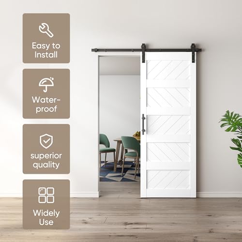 JUBEST 36" x 84" Barn Door, Slding Barn Door Kit Wave Shape Barn Door Panel with Hardware Kit Include, Easy Installation, Solid Wood, MDF & PVC Covered, Black
