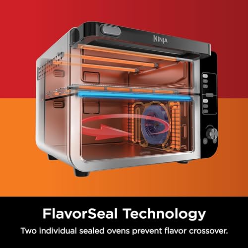 Ninja DCT401 12-in-1 Double Oven with FlexDoor, FlavorSeal & Smart Finish, Rapid Top Convection and Air Fry Bottom, Bake, Roast, Toast, Air Fry, Pizza and More, Stainless Steel (Renewed)