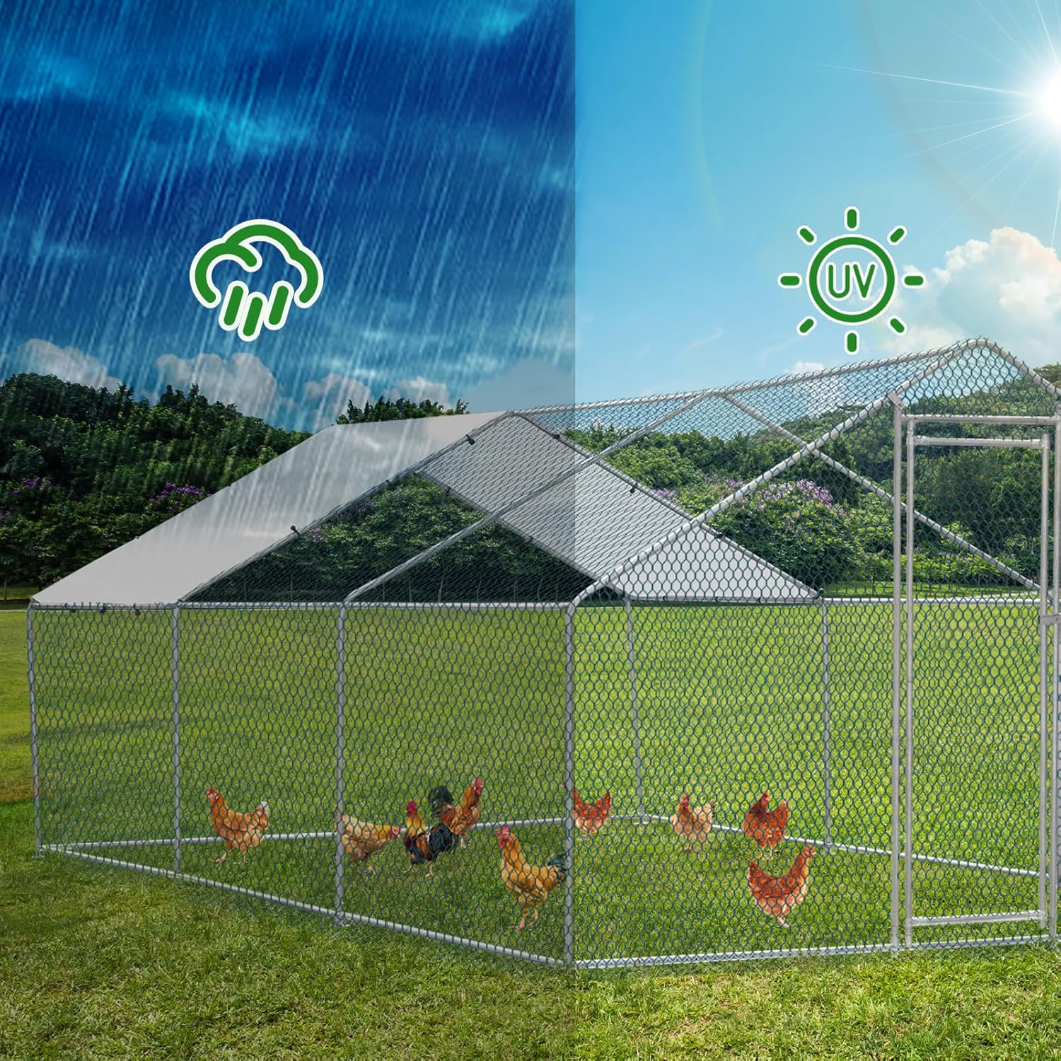 20 x 10 ft Large Metal Chicken Coop, Walk-in Poultry Cage Chicken Hen Run House with Waterproof Cover, Rabbits Cats Dogs Farm Pen for Outdoor Backyard Farm Garden